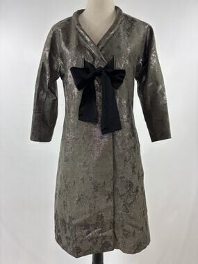 Hoss Introqia Anthropologie Made in Spain Jacket Silver Jacquard Size 36 Bow